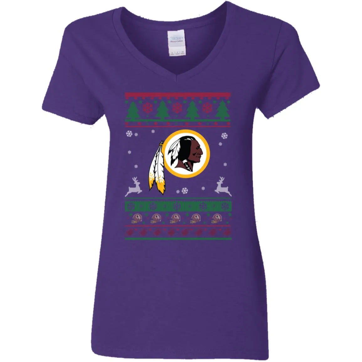 Washington Redskins Logo Football Teams Ugly Christmas Sweater Women V-Neck T-Shirt