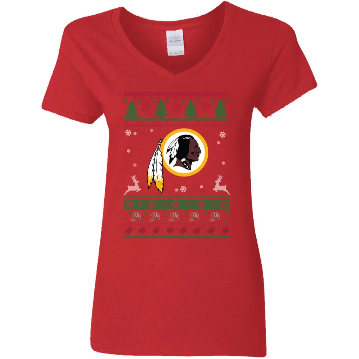 Washington Redskins Logo Football Teams Ugly Christmas Sweater Women V-Neck T-Shirt