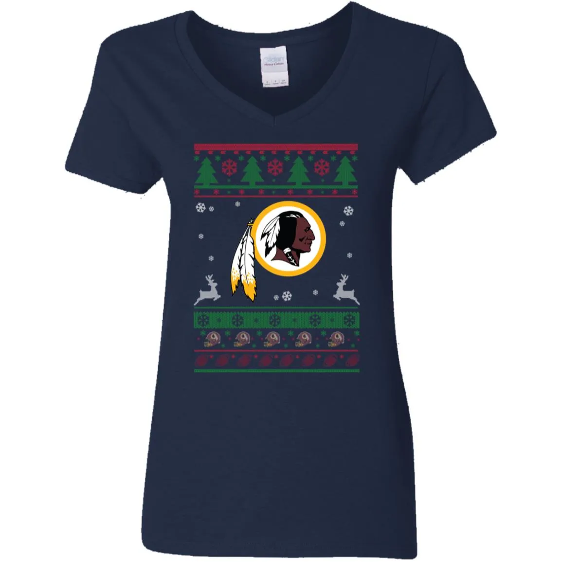 Washington Redskins Logo Football Teams Ugly Christmas Sweater Women V-Neck T-Shirt