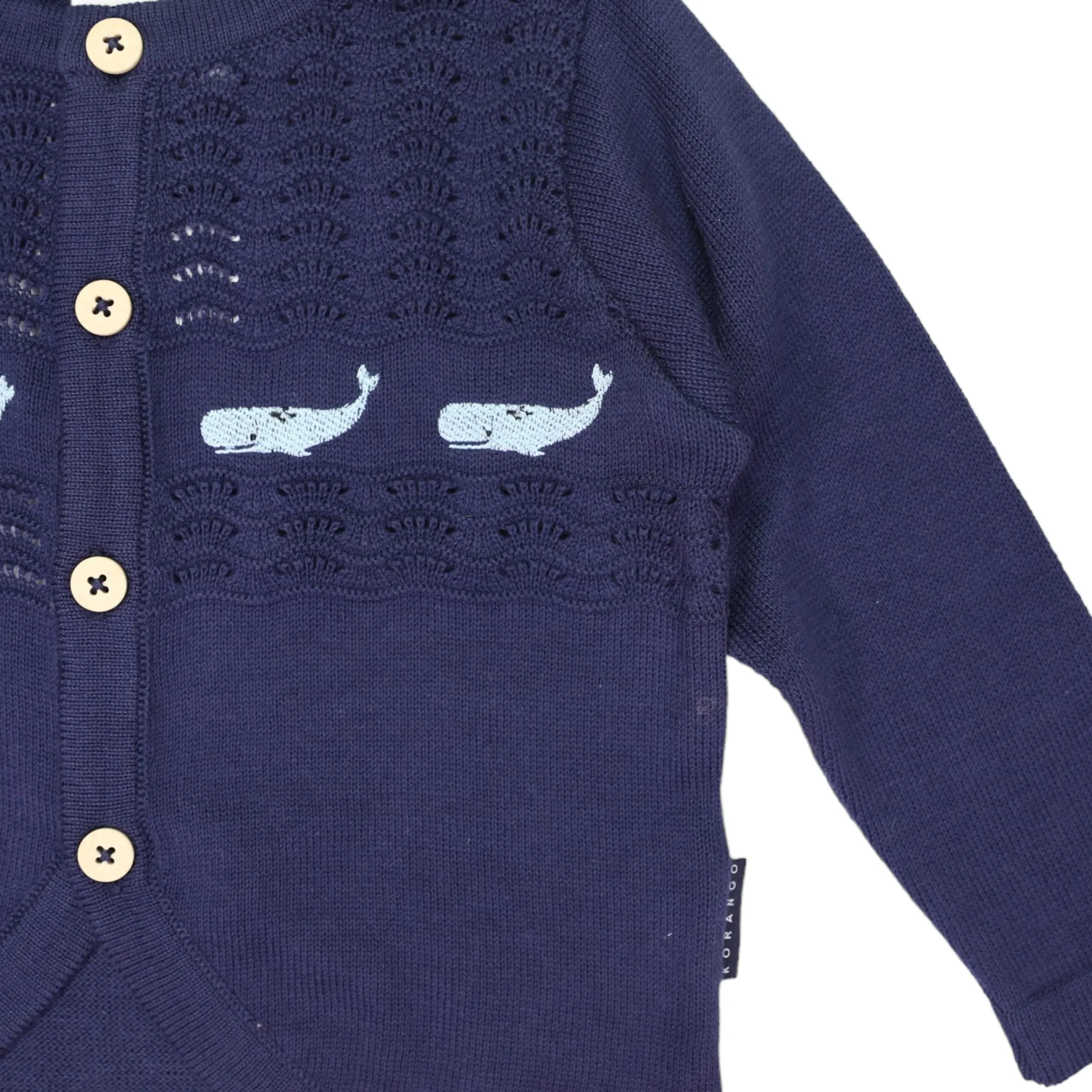 Whale Embroidered Cardigan Navy