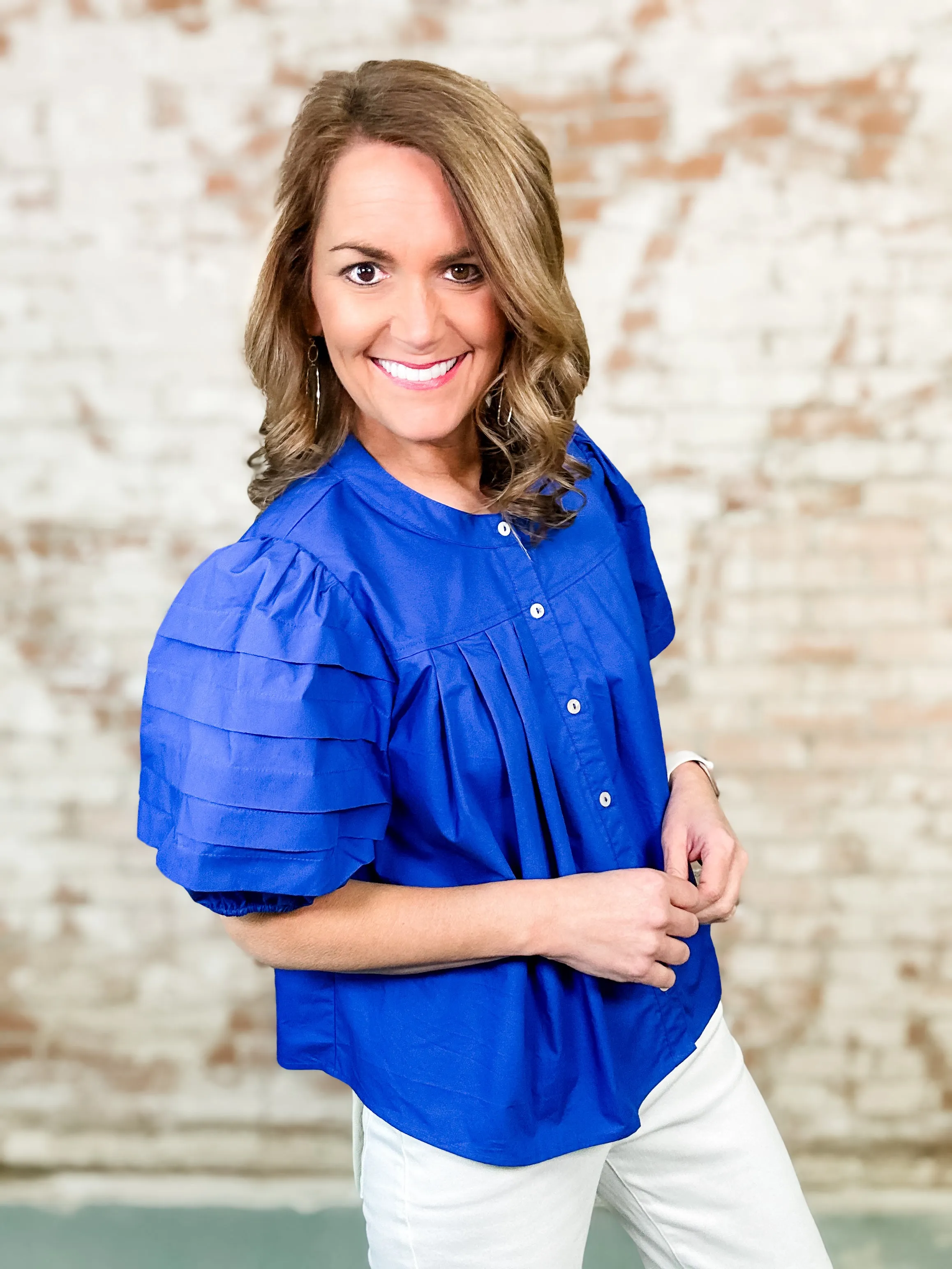 Whitley Blue Pleat Top