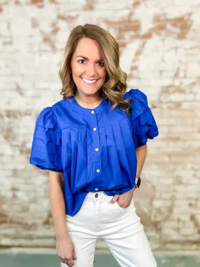 Whitley Blue Pleat Top