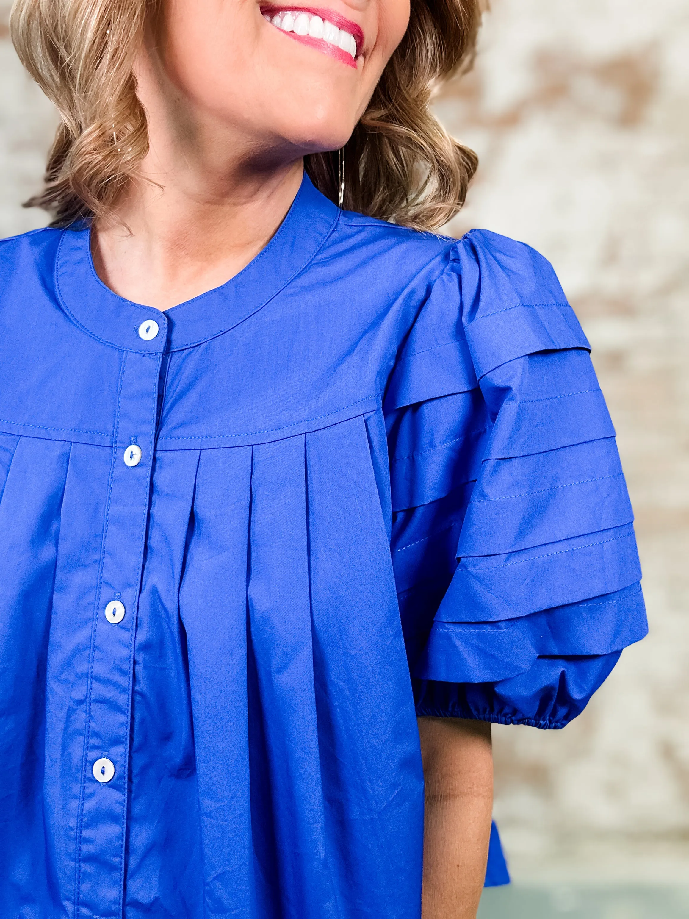 Whitley Blue Pleat Top