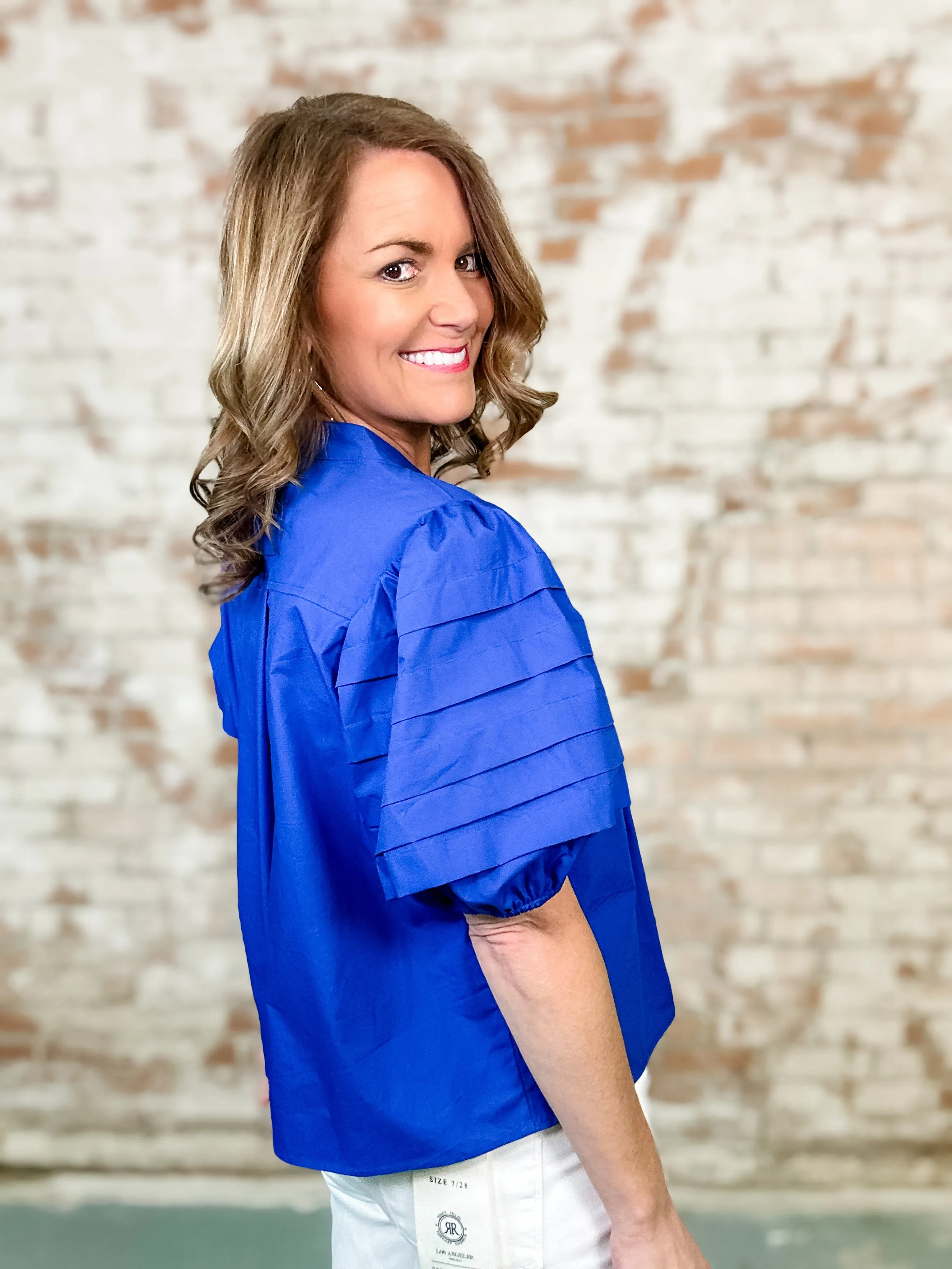 Whitley Blue Pleat Top