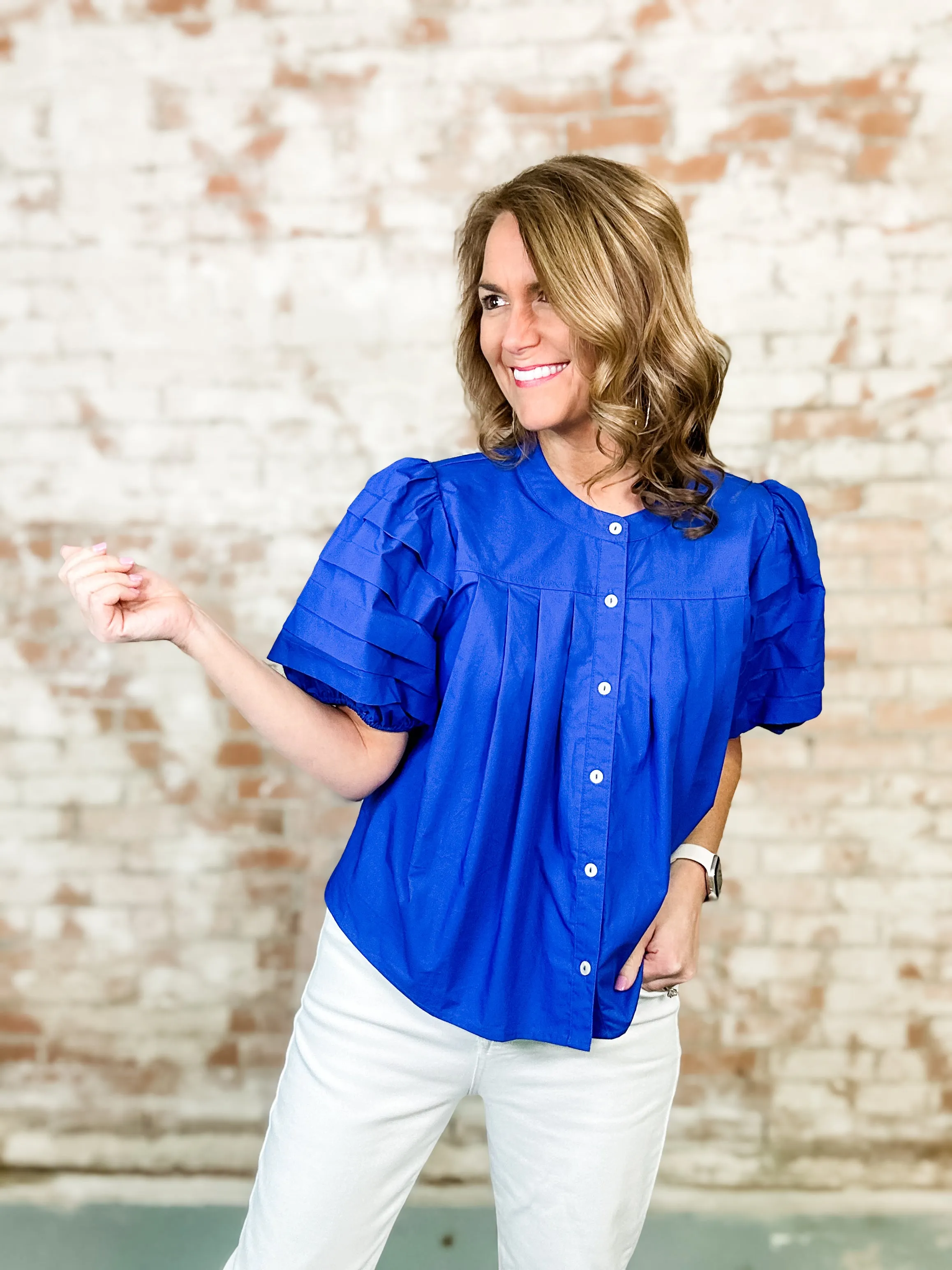 Whitley Blue Pleat Top