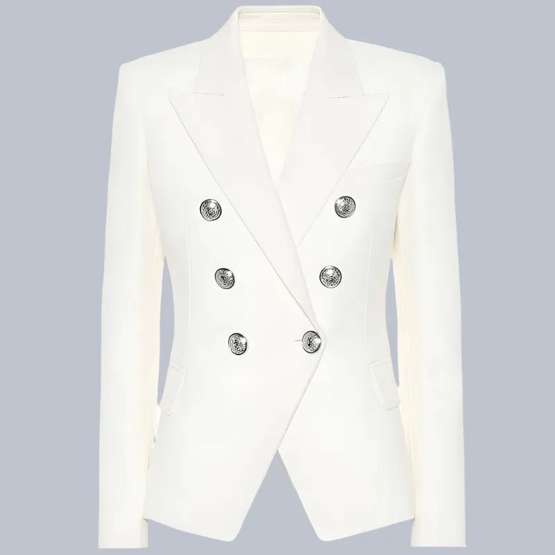 Women Blazer Double Breasted Metal Lion Buttons