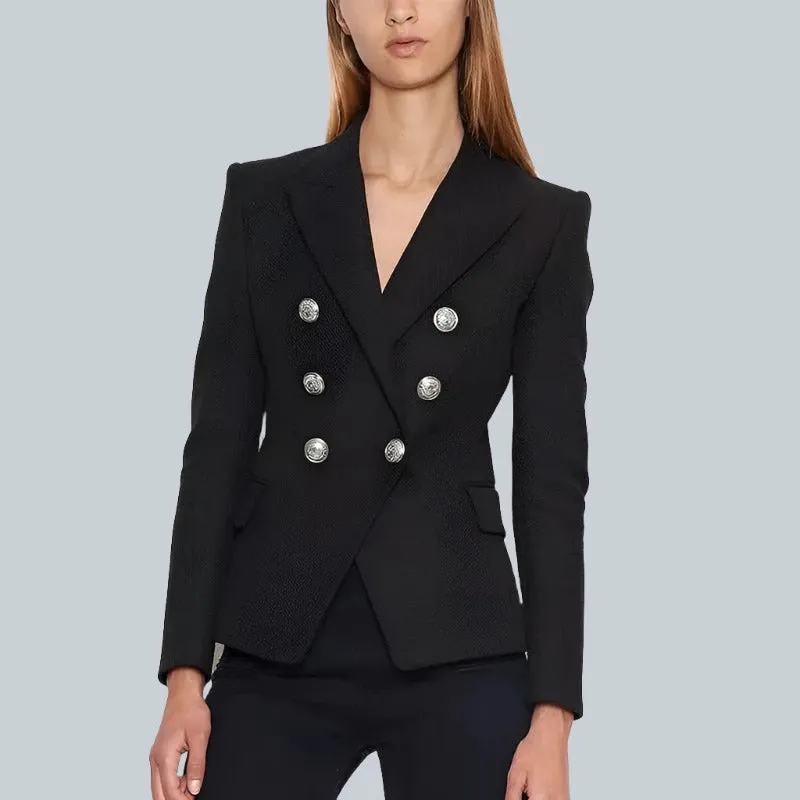 Women Blazer Double Breasted Metal Lion Buttons