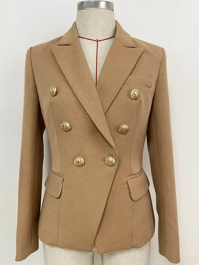 Women Blazer Double Breasted Metal Lion Buttons
