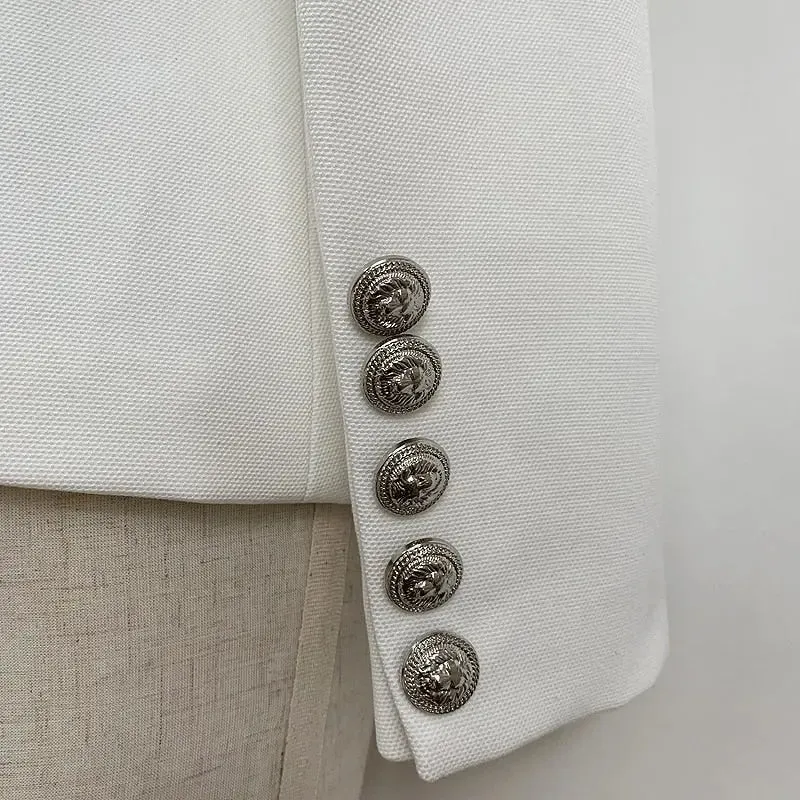 Women Blazer Double Breasted Metal Lion Buttons