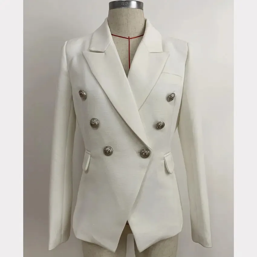 Women Blazer Double Breasted Metal Lion Buttons