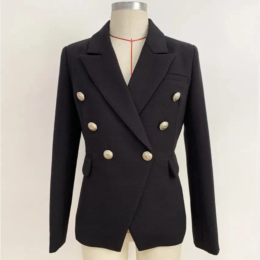 Women Blazer Double Breasted Metal Lion Buttons