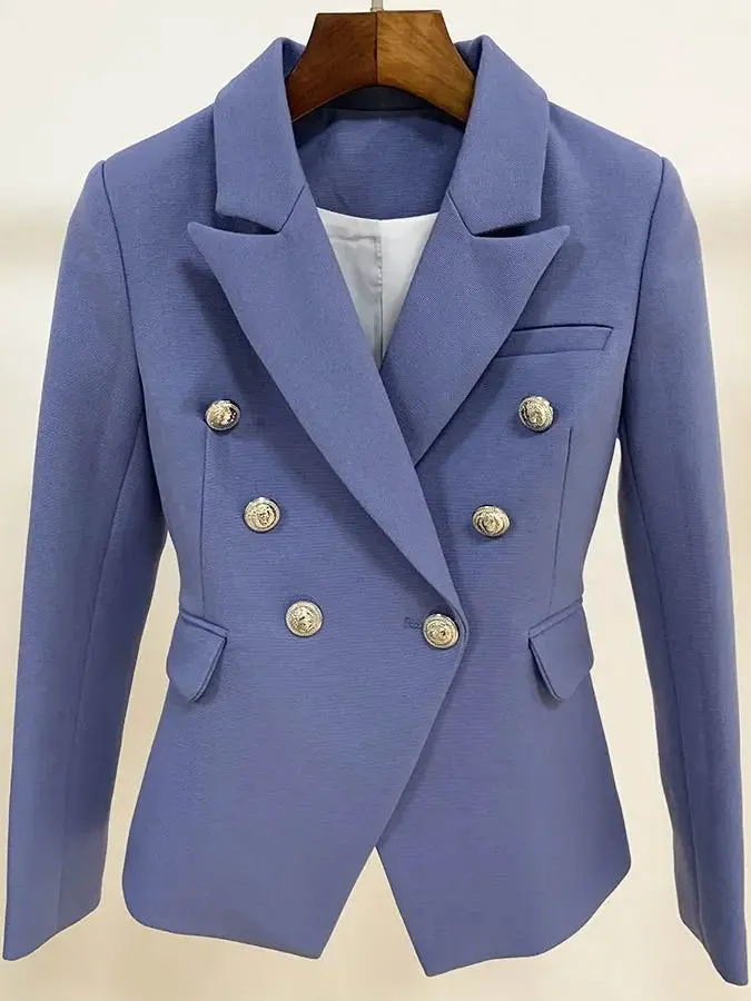 Women Blazer Double Breasted Metal Lion Buttons