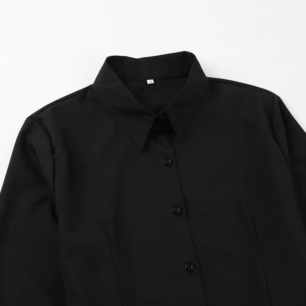Women One-Piece Turn-Down Collar Long Sleeve Button Down Work Bodysuit Shirt