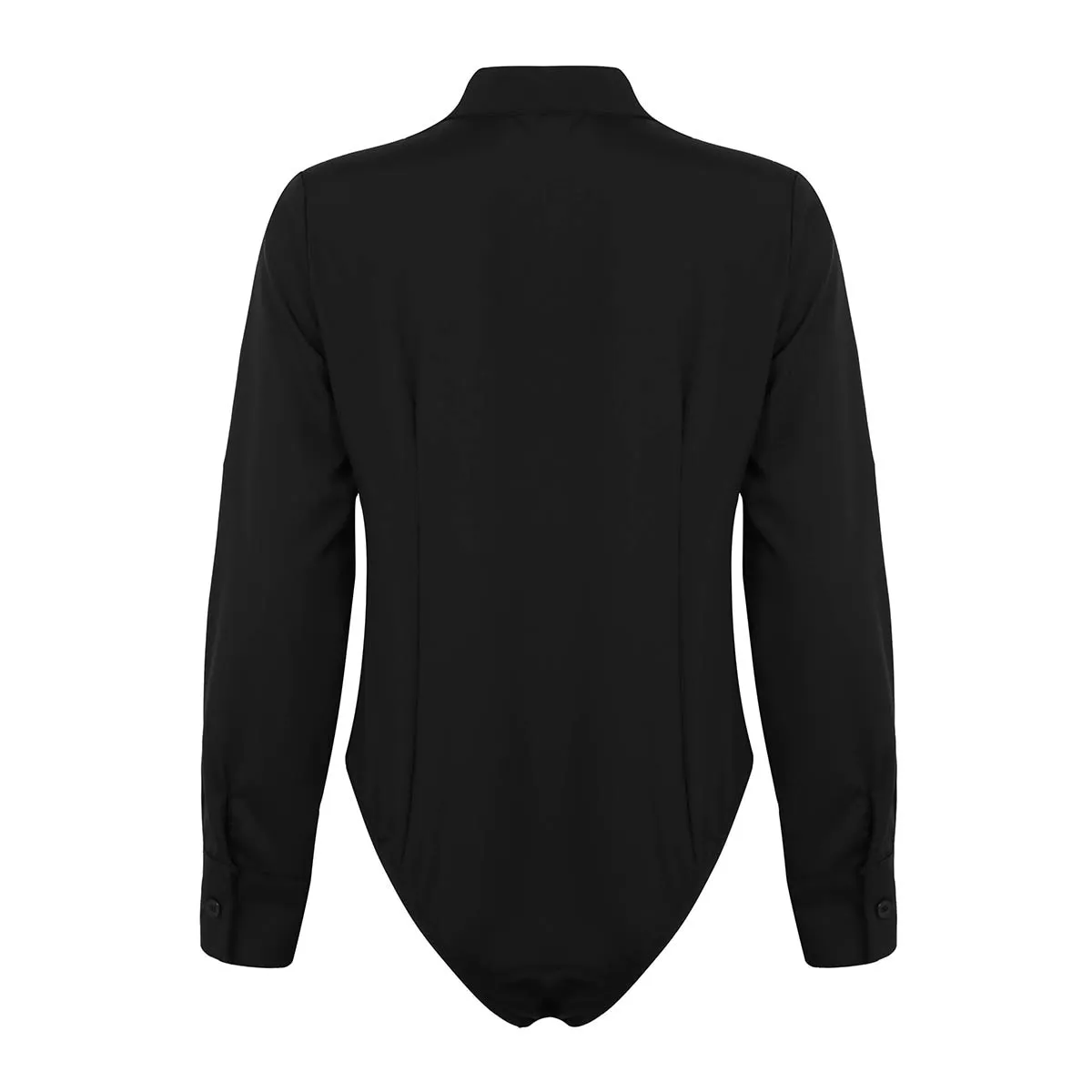 Women One-Piece Turn-Down Collar Long Sleeve Button Down Work Bodysuit Shirt