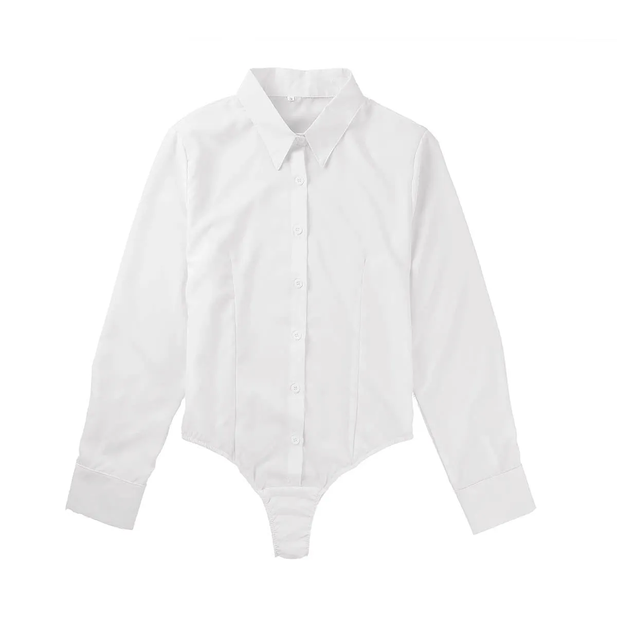 Women One-Piece Turn-Down Collar Long Sleeve Button Down Work Bodysuit Shirt