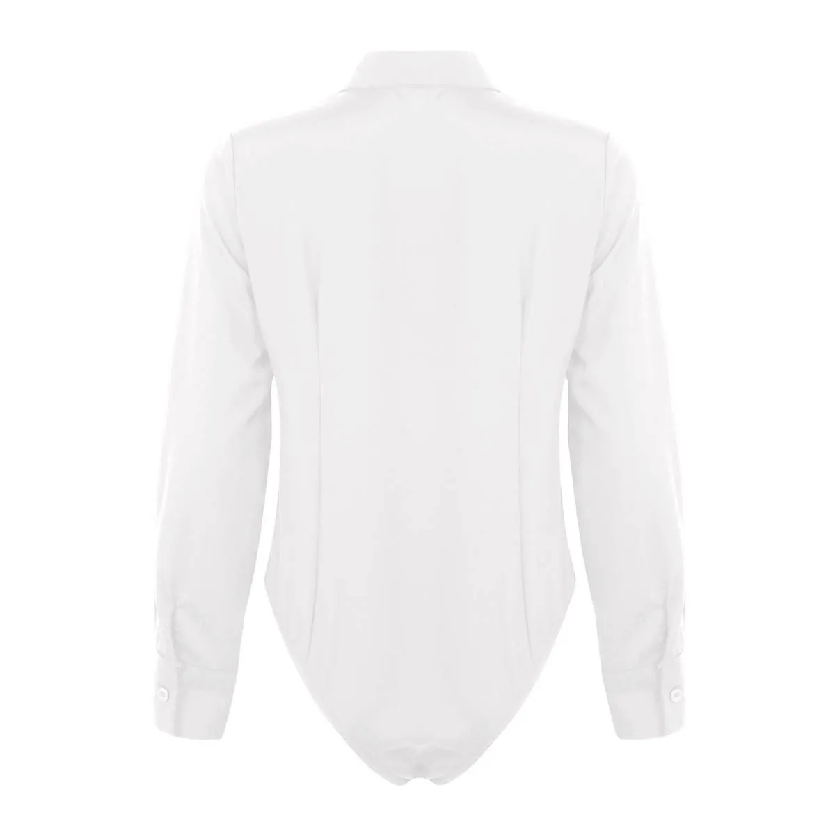 Women One-Piece Turn-Down Collar Long Sleeve Button Down Work Bodysuit Shirt