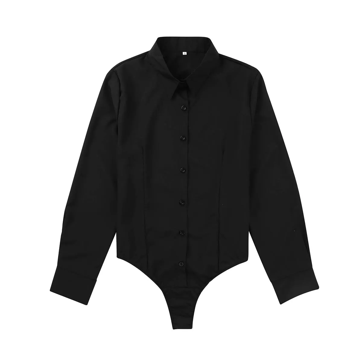 Women One-Piece Turn-Down Collar Long Sleeve Button Down Work Bodysuit Shirt