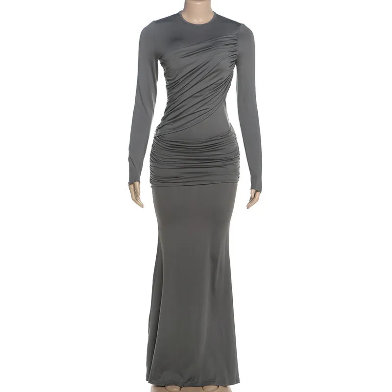 Women Sexy Long Sleeve See through Formal Dress