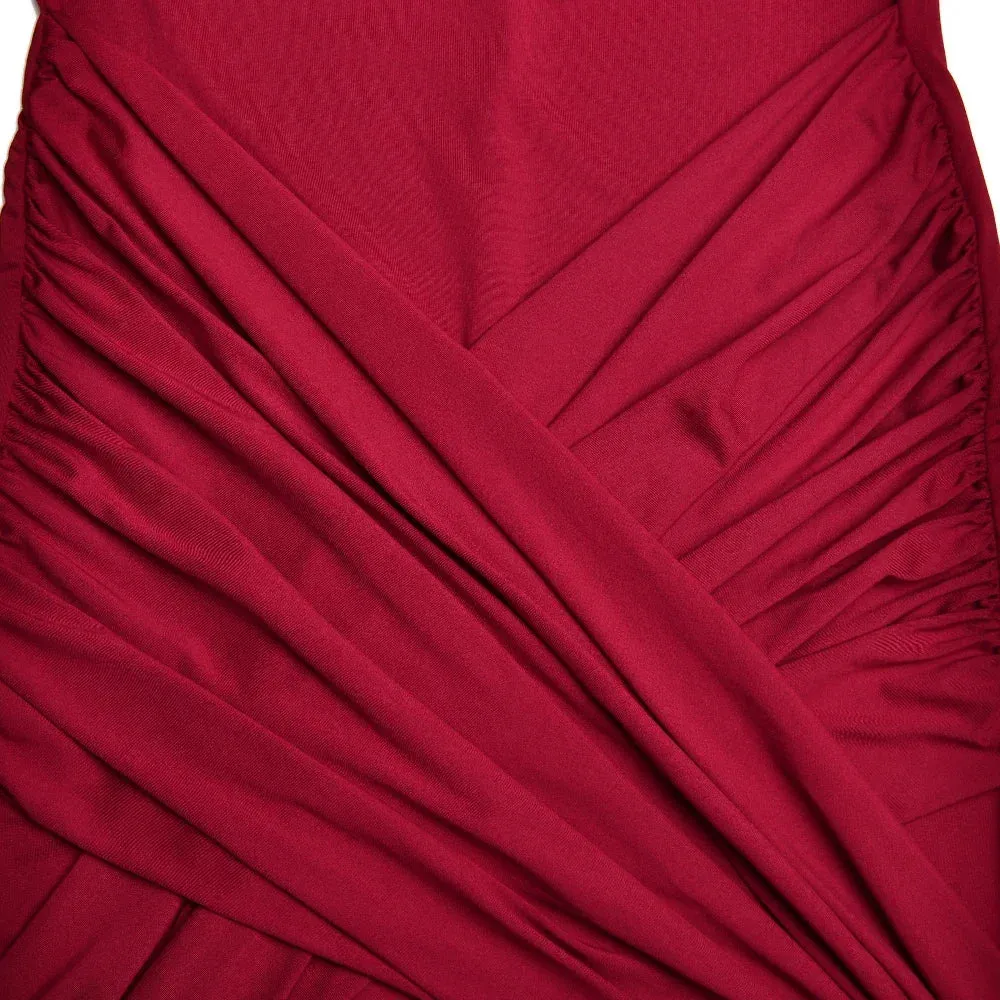 Women Slim Pleated Long Sleeve Lace-Up Party Dress