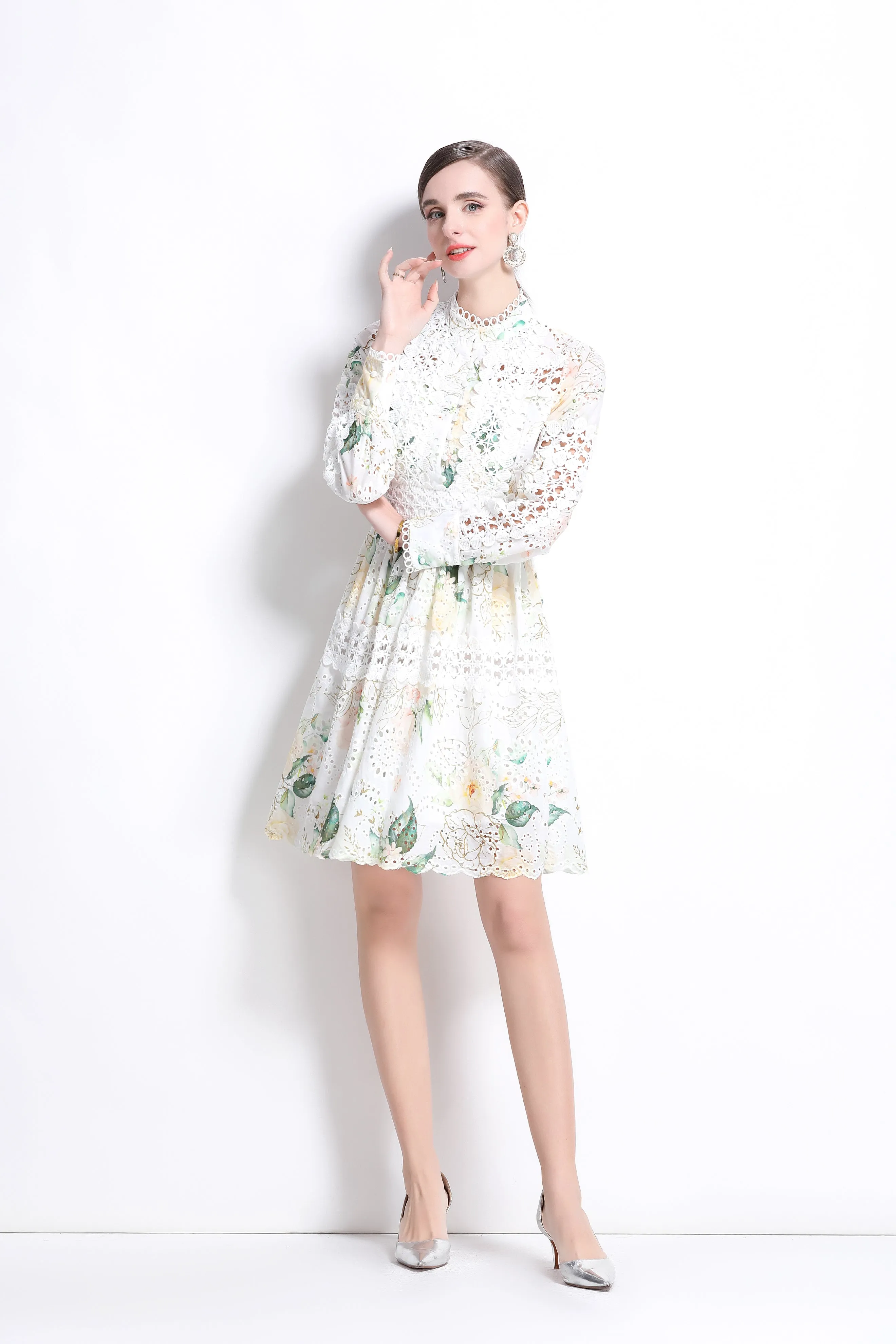 Women's Embroidered Printed Lace Mini Dress