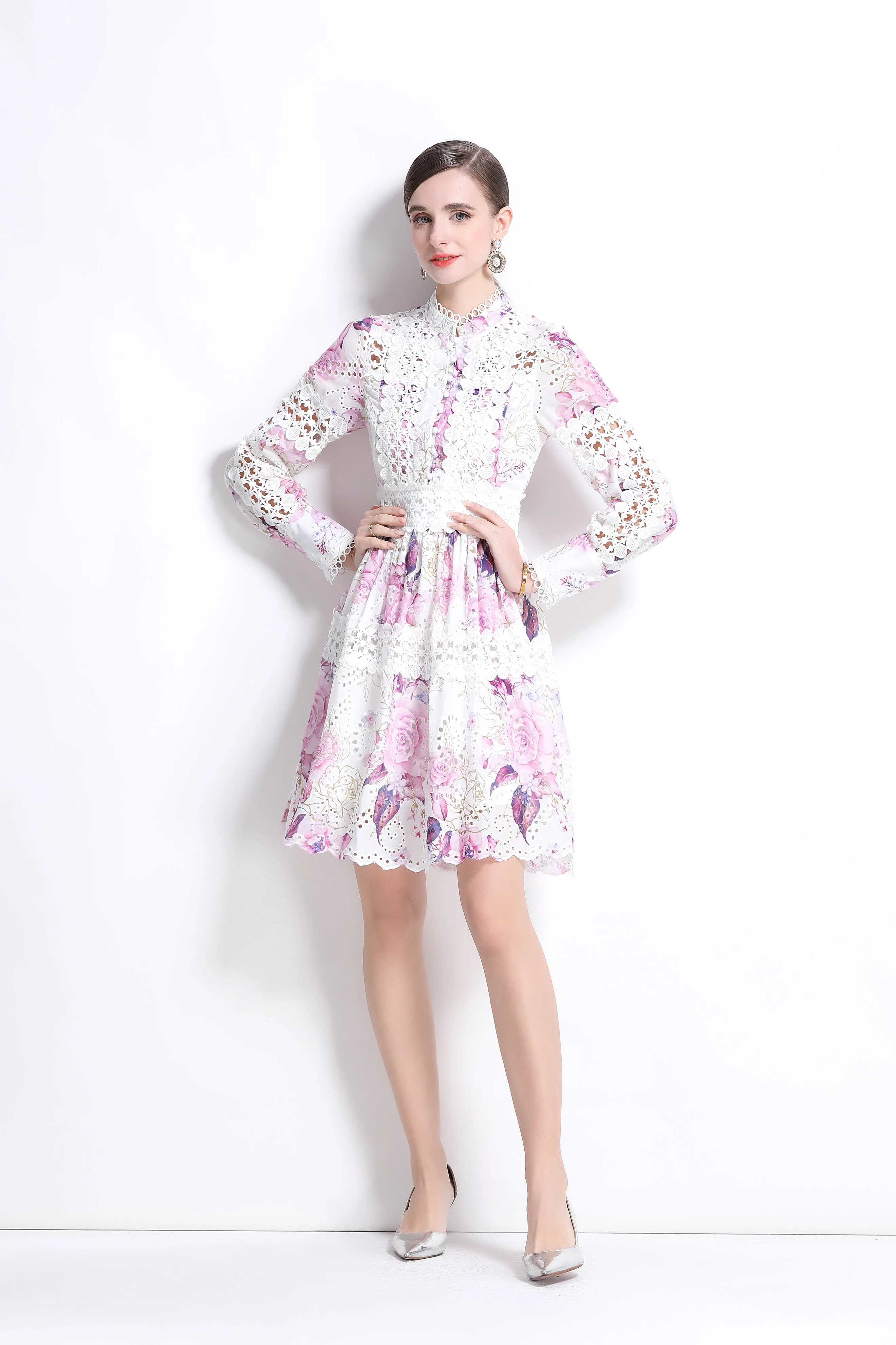 Women's Embroidered Printed Lace Mini Dress