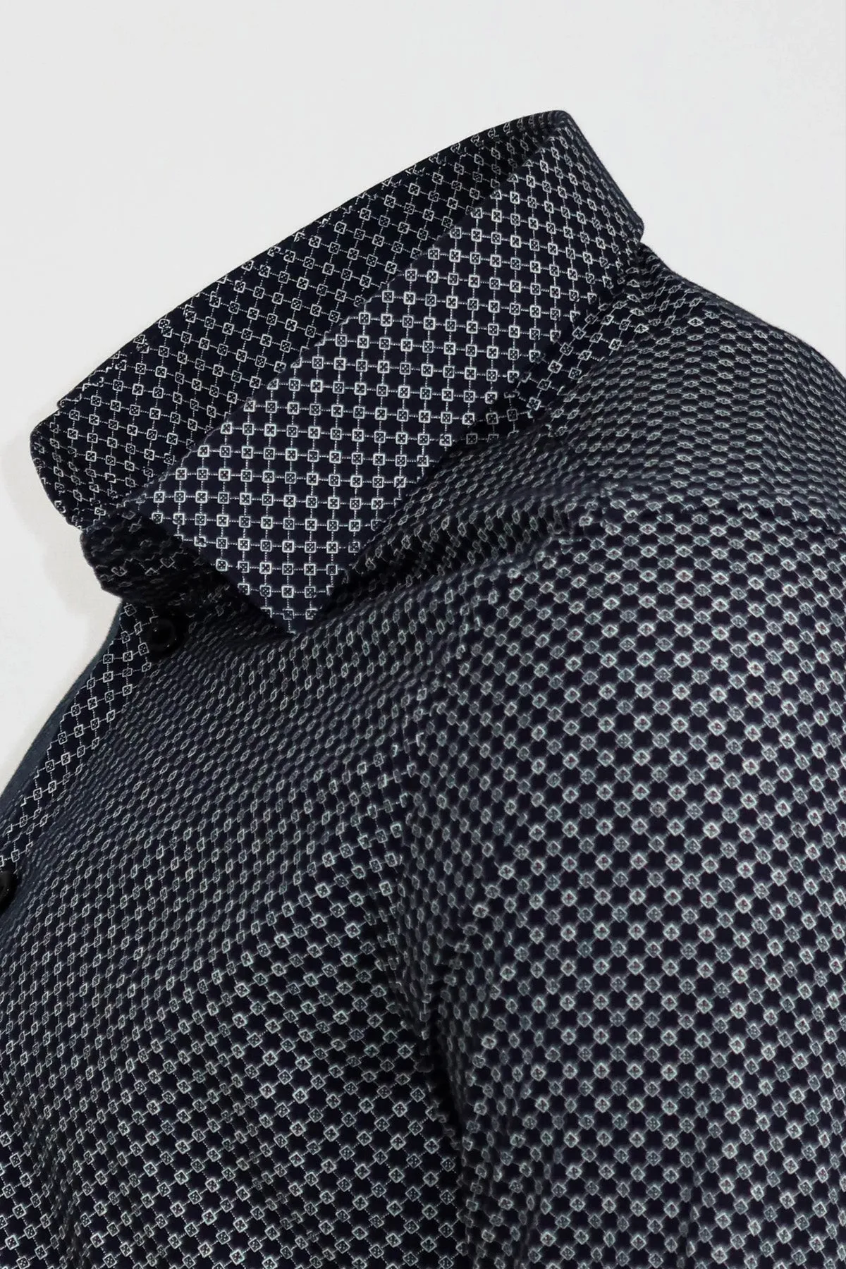 WSS Navy Blue Tiny Check Patterned Slim Fit Shirt  - Singen