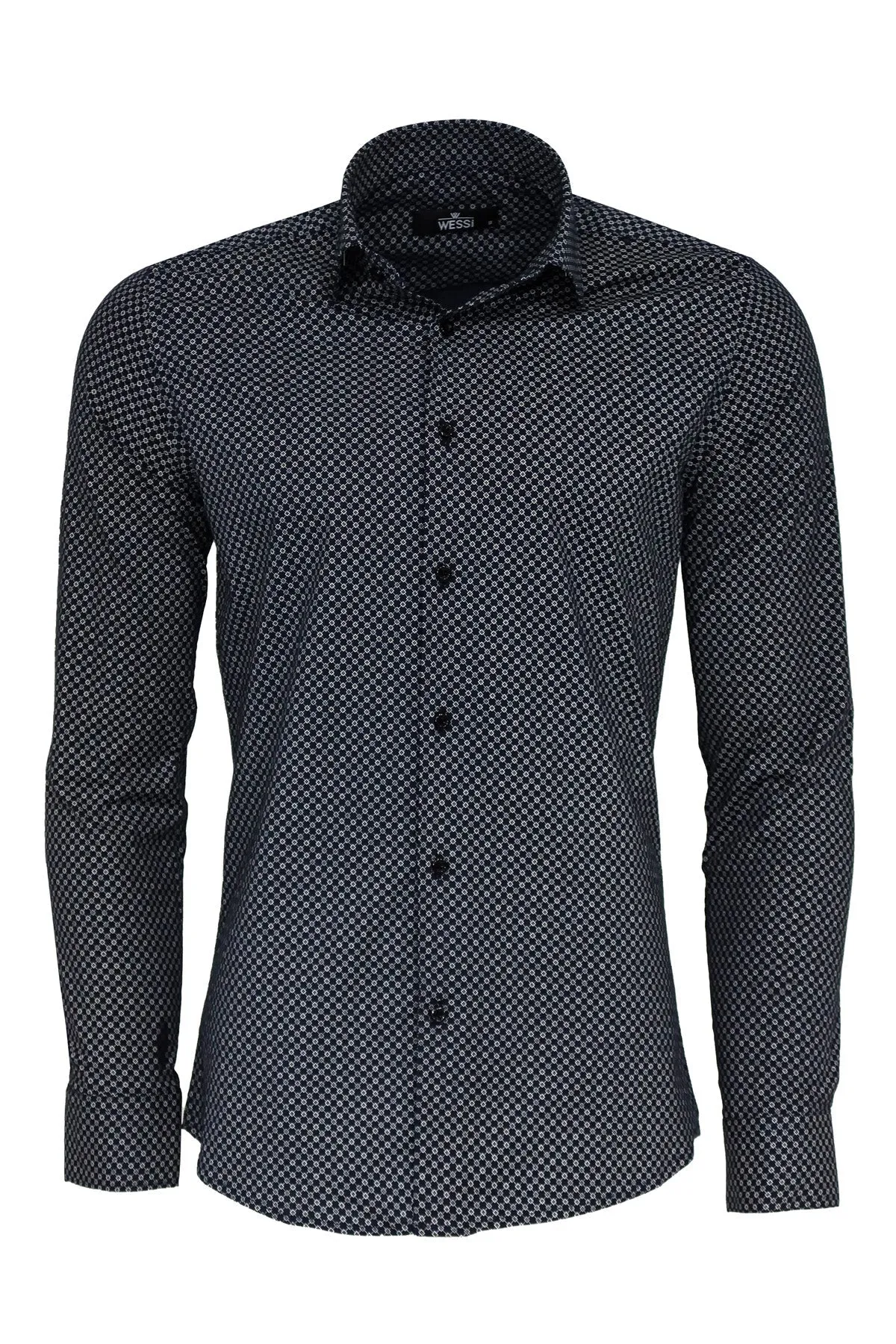 WSS Navy Blue Tiny Check Patterned Slim Fit Shirt  - Singen