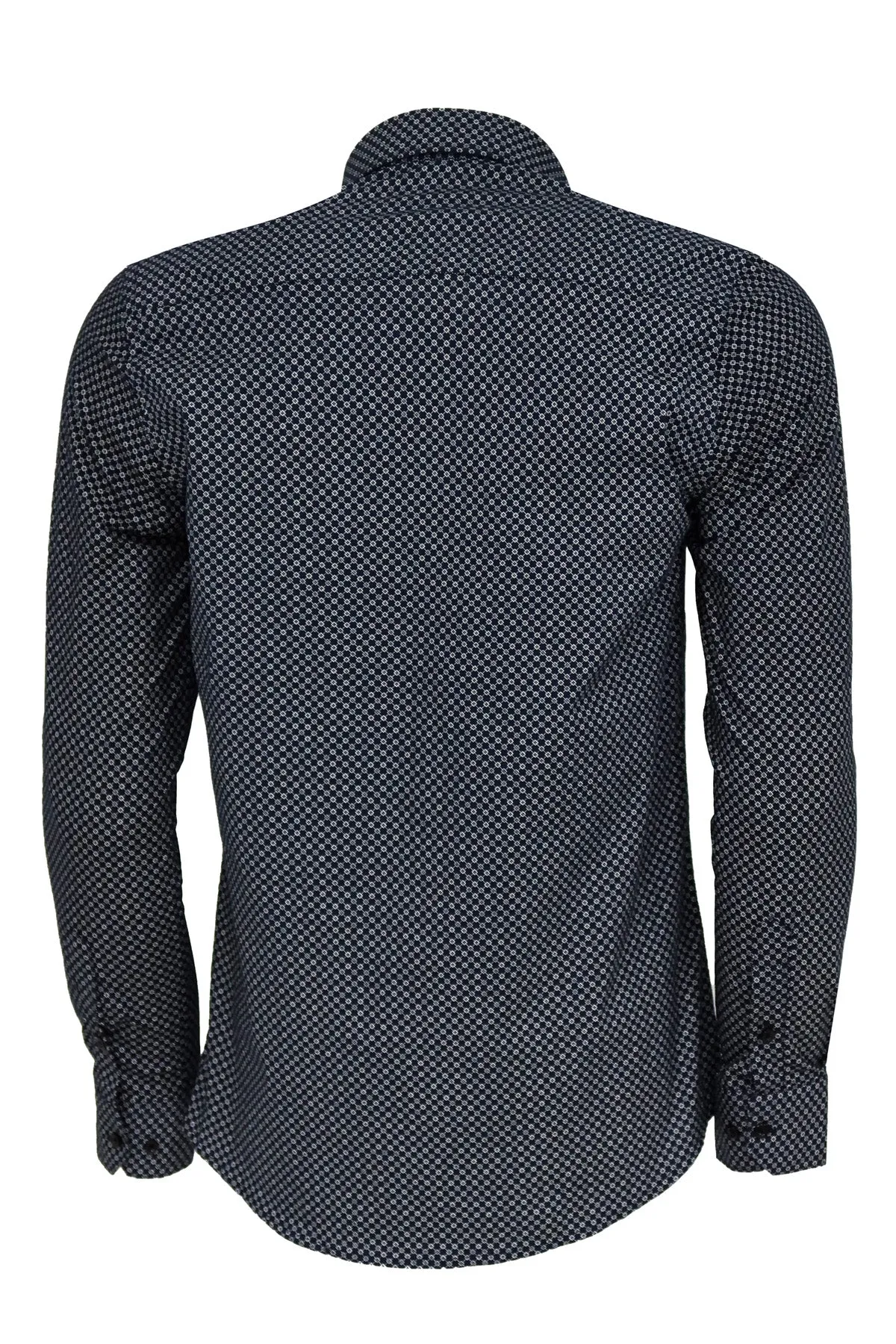 WSS Navy Blue Tiny Check Patterned Slim Fit Shirt  - Singen