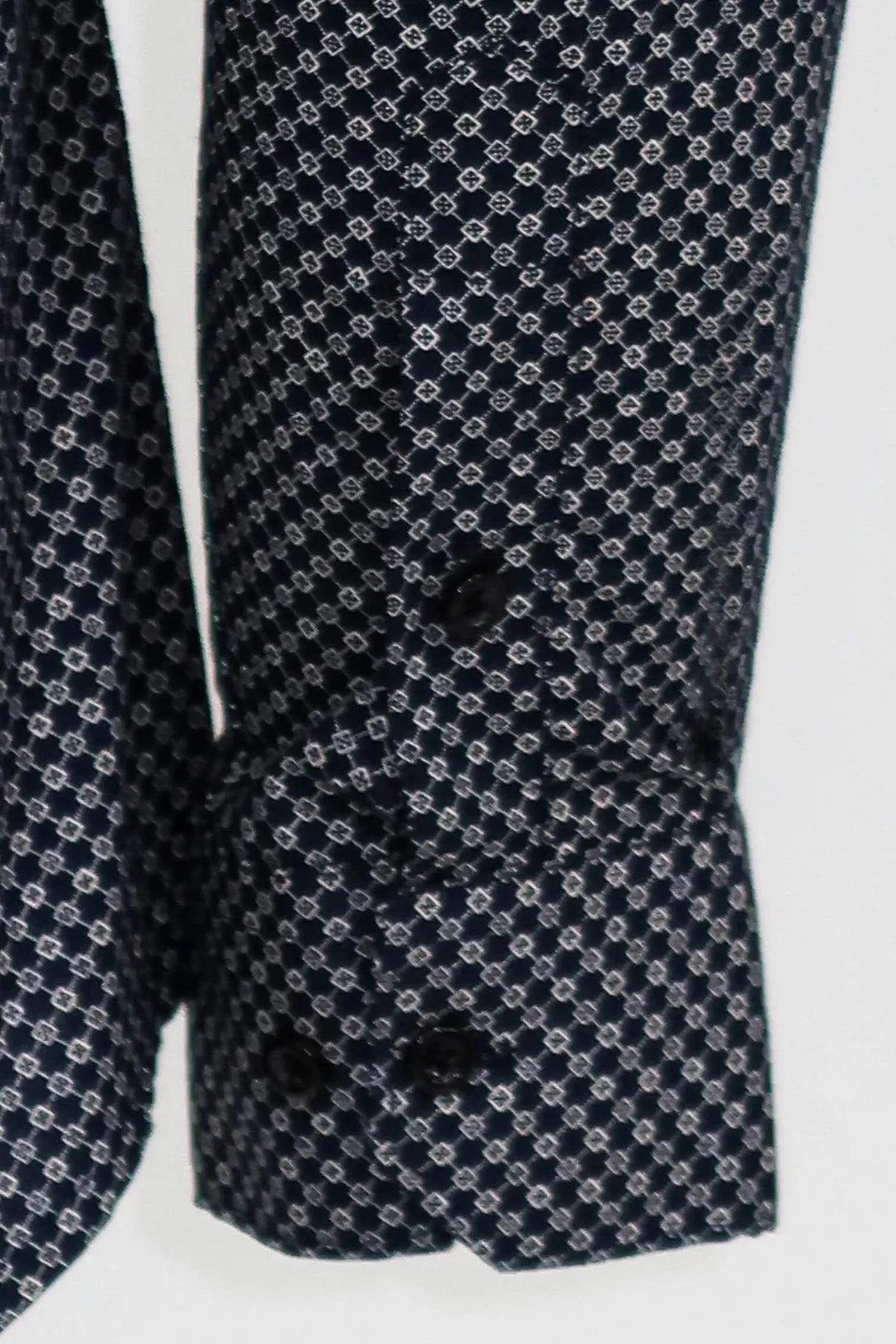 WSS Navy Blue Tiny Check Patterned Slim Fit Shirt  - Singen