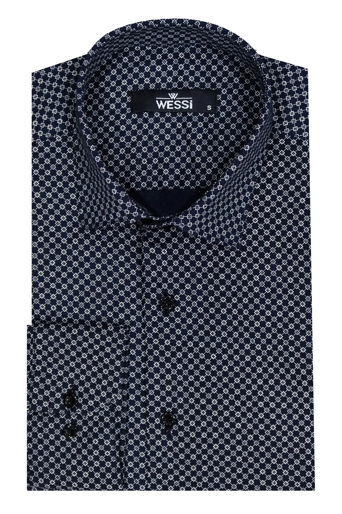 WSS Navy Blue Tiny Check Patterned Slim Fit Shirt  - Singen