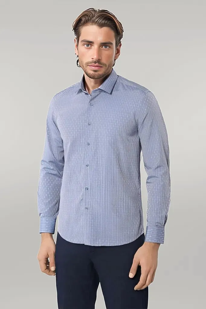 WSS Patterned Slim Fit Blue Shirt  - Singen