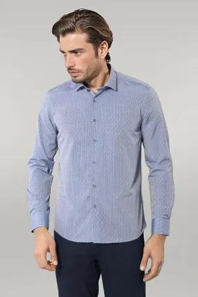 WSS Patterned Slim Fit Blue Shirt  - Singen