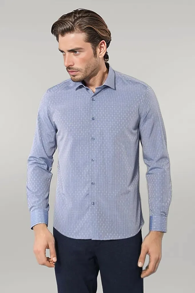 WSS Patterned Slim Fit Blue Shirt  - Singen