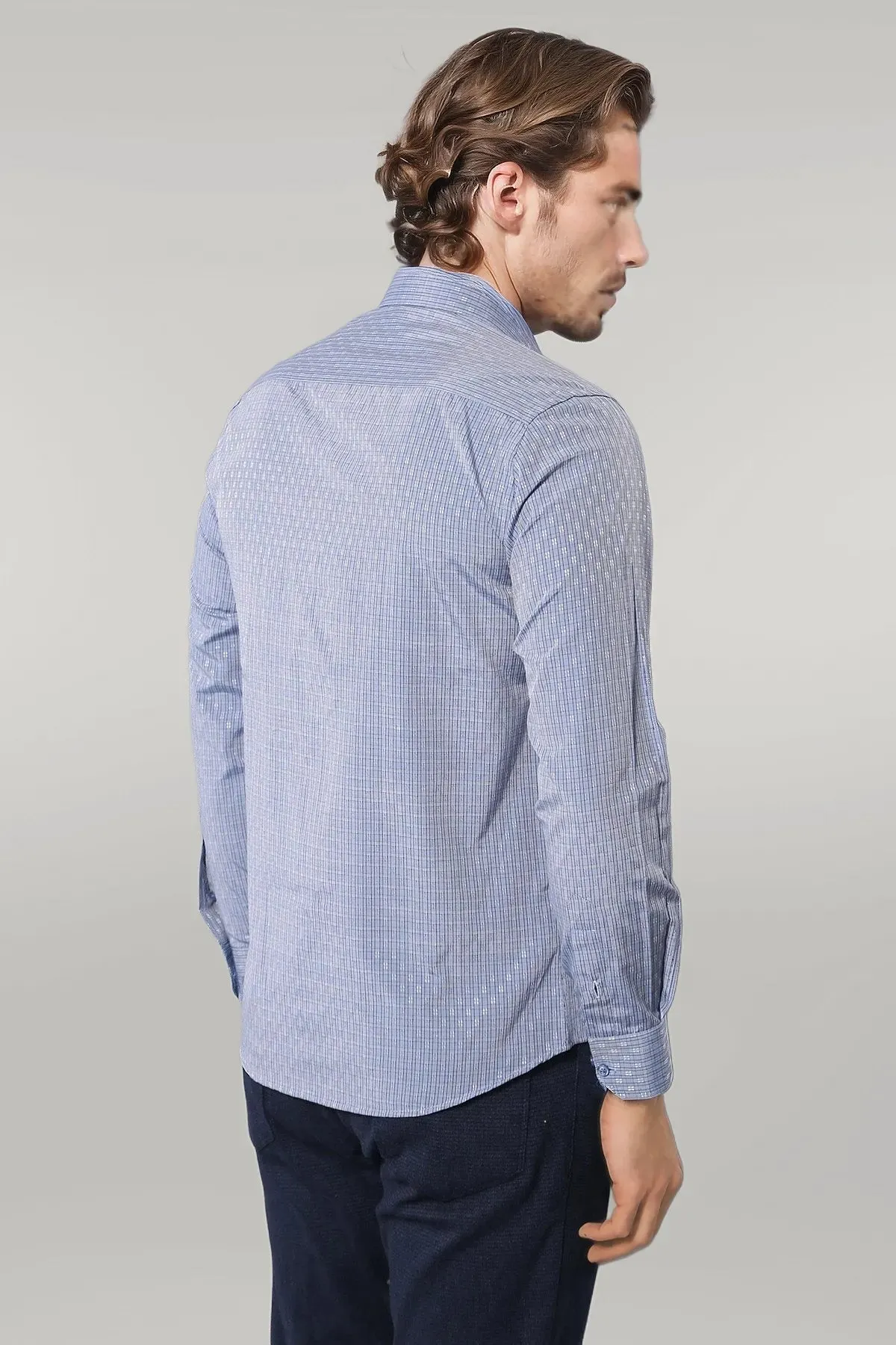 WSS Patterned Slim Fit Blue Shirt  - Singen