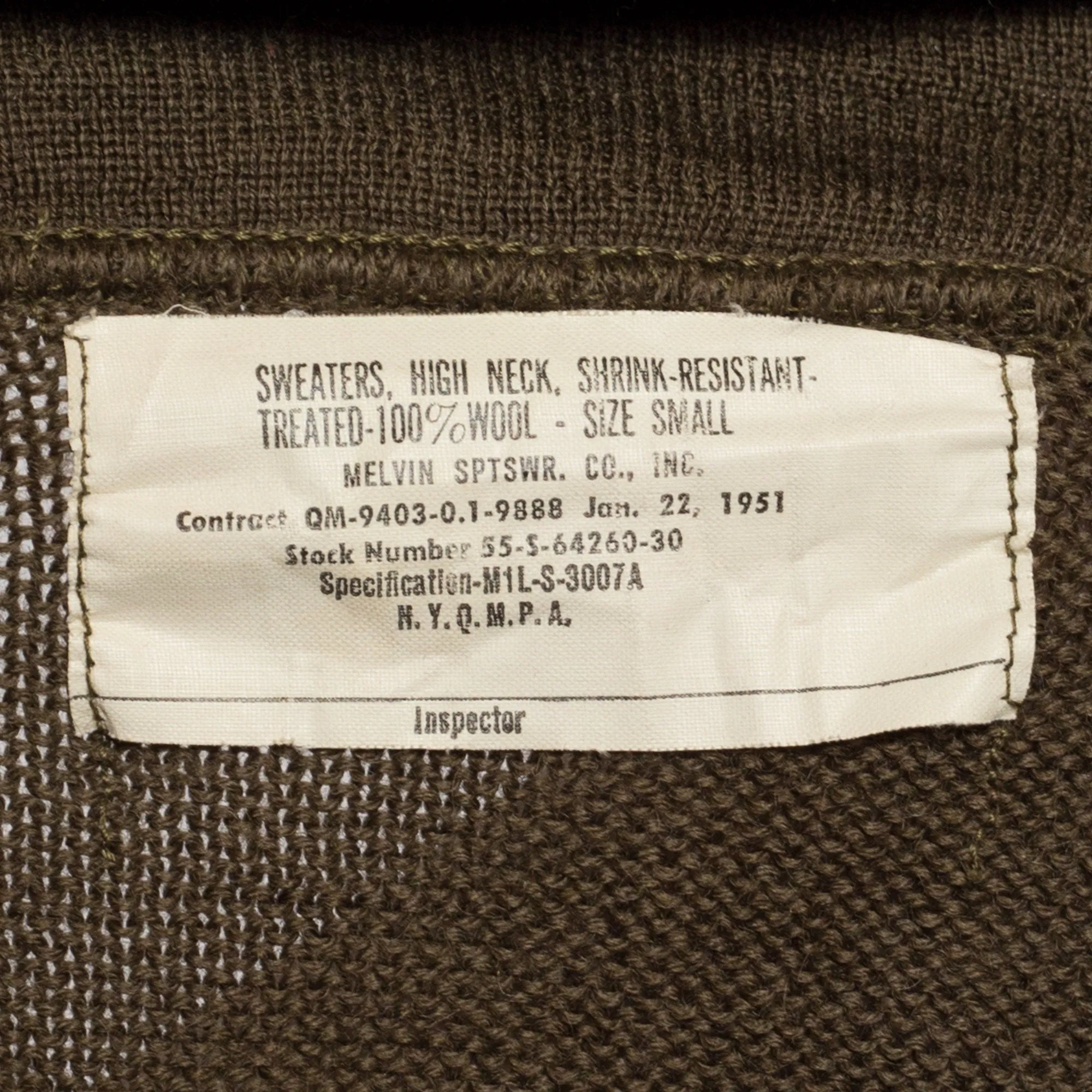 XS 1950s Olive Green Wool Military Henley Sweater