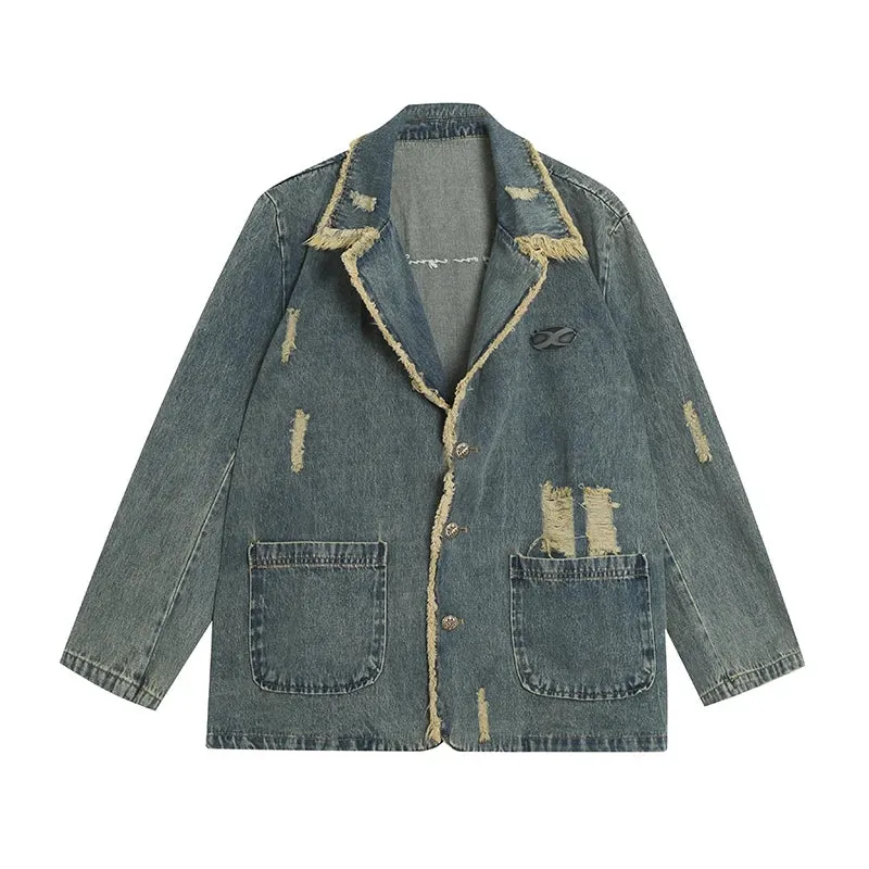 Y2K Distressed Oversized Denim Blazer
