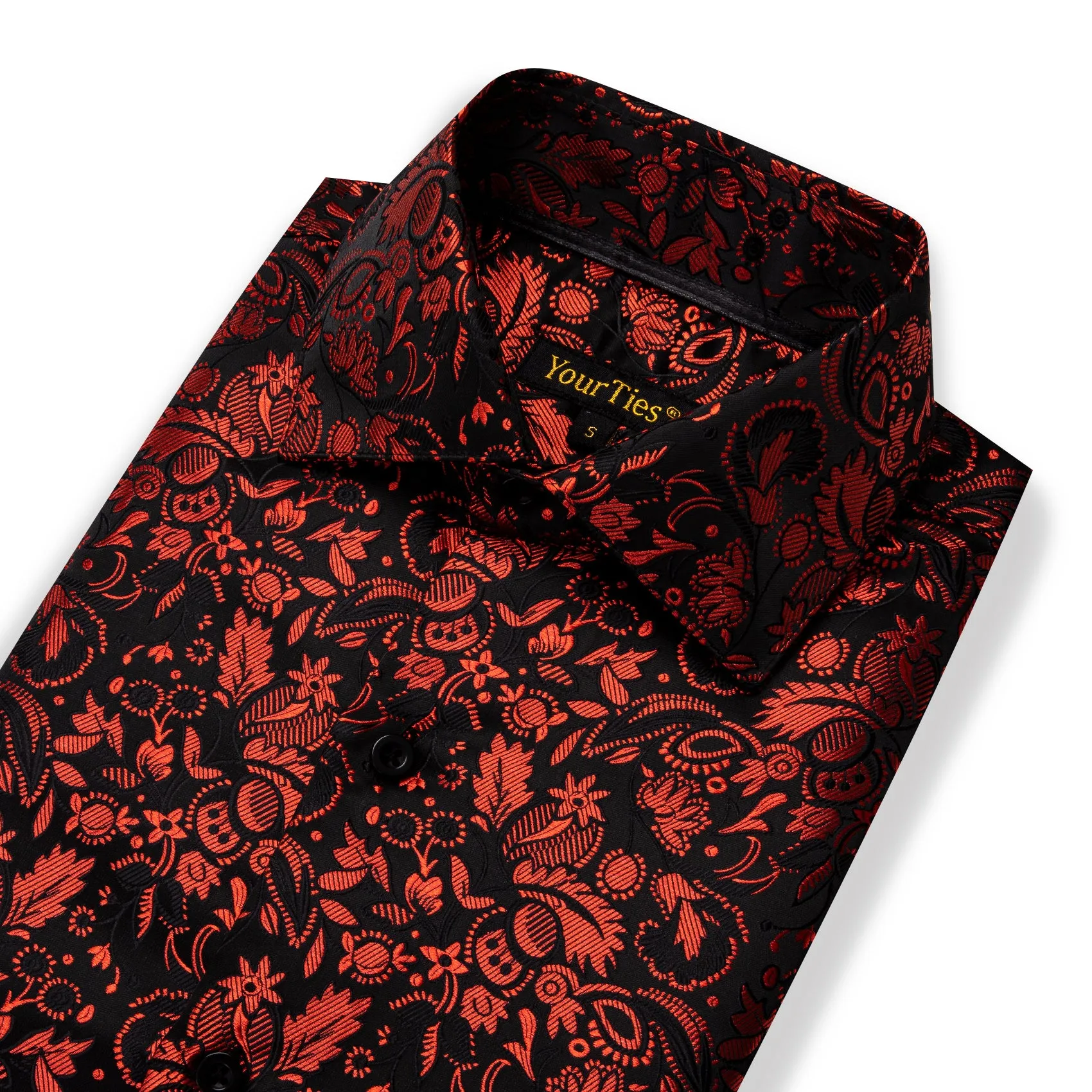 YourTies $19.99 Red Shirt Black Floral Leaf Men's Long Sleeve Dress Shirt