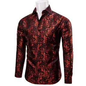 YourTies $19.99 Red Shirt Black Floral Leaf Men's Long Sleeve Dress Shirt