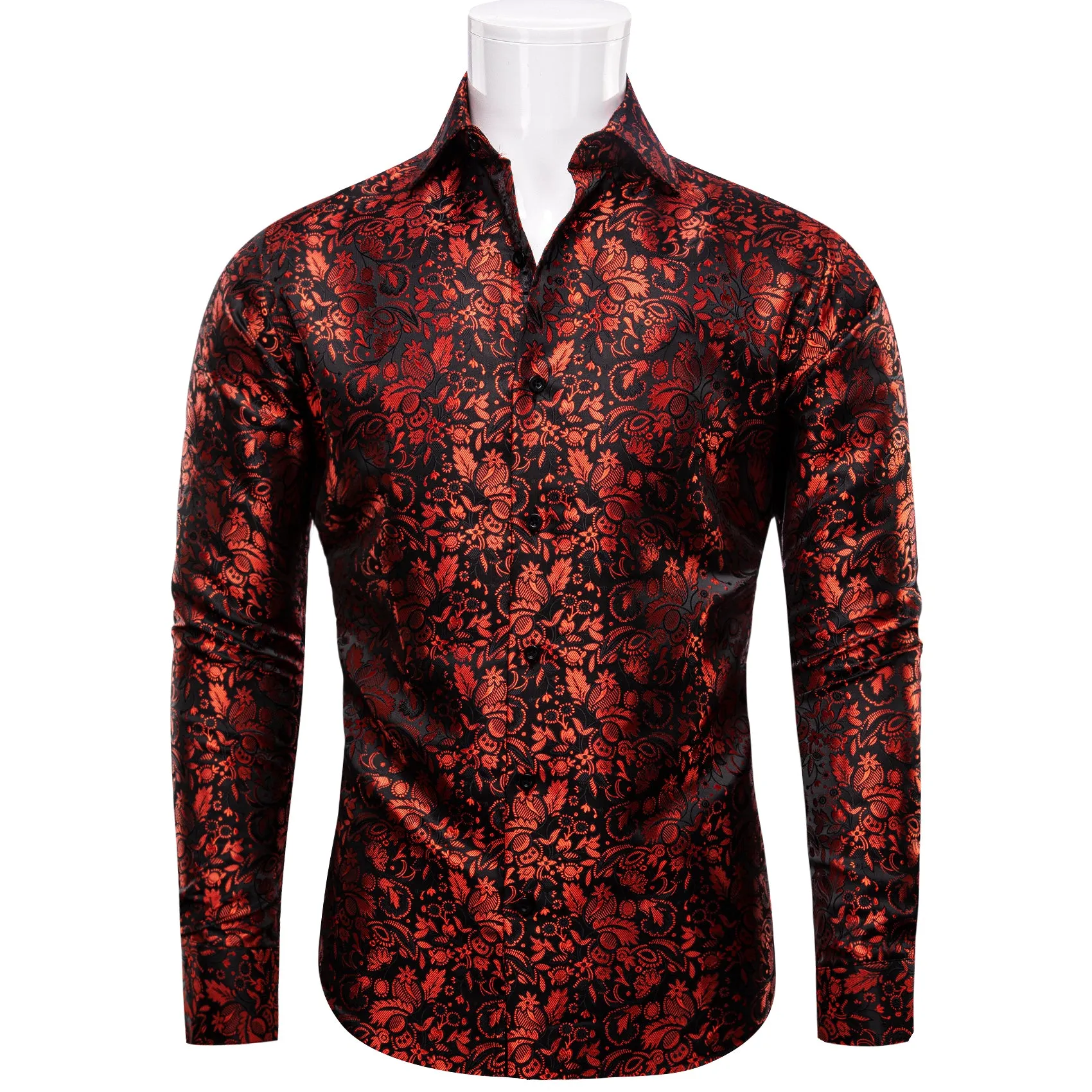 YourTies $19.99 Red Shirt Black Floral Leaf Men's Long Sleeve Dress Shirt