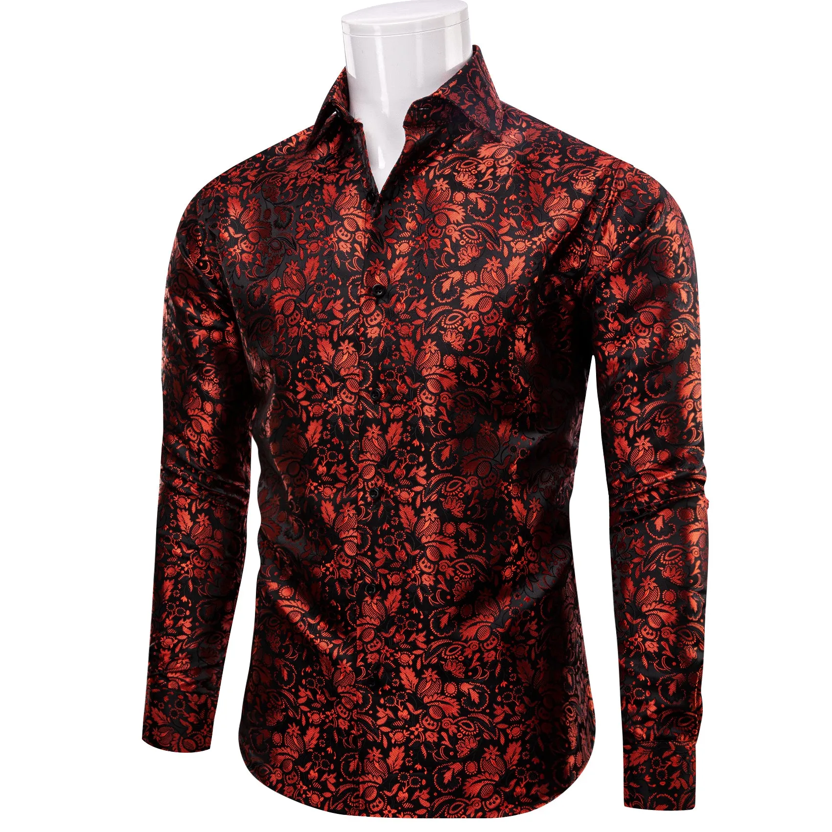YourTies $19.99 Red Shirt Black Floral Leaf Men's Long Sleeve Dress Shirt